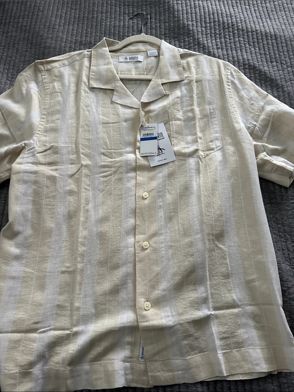 Original Penguin Beige & Cream Striped Camp Collar Shirt